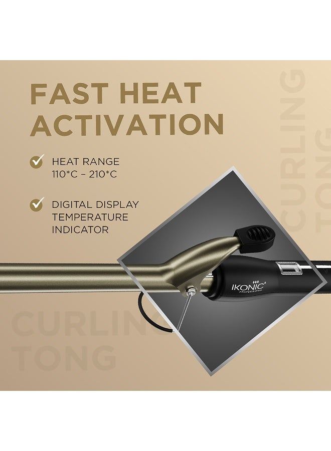 أي كونيك مكواة تجعيد الشعر إيكونيك باللونين الأسود والذهبي، مقاس 19 مم، أسطوانة مطلية بالسيراميك مع لمسة لامعة، مؤشر حرارة، مقبض مطاطي مريح، حامل أمان، وسلك دوّار 360°، لعمل تجعيدات مشدودة وناعمة وكلاسيكية - Image 5